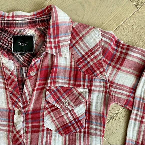 Rails Kendra gauze cotton double plaid long sleeve button-up shirt, size Medium - Picture 2 of 12